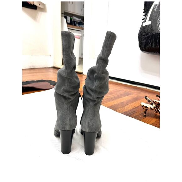 NWOT - Elie Tahari Alanna Grey Suede Mid Calf Slouchy High Block heel Boots - Picture 3 of 9